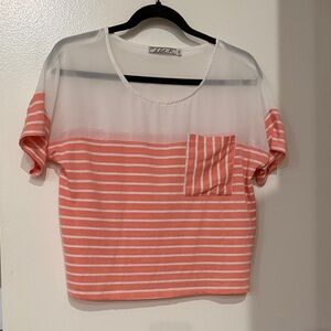Chloe K Pink and White Striped Crop Top